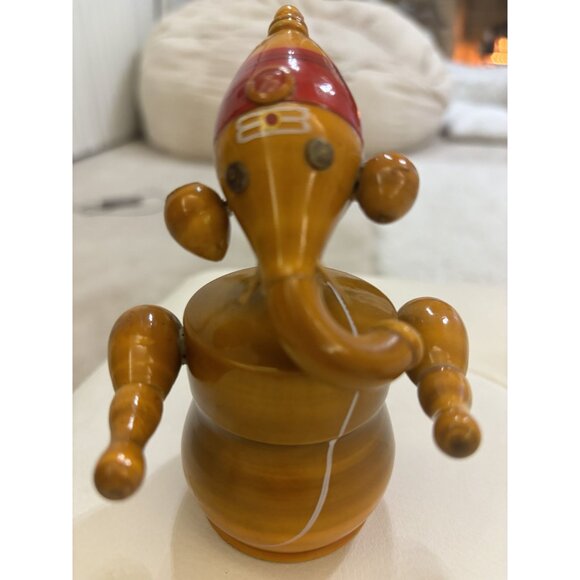 Wooden Indian Elephant Ganesha Set Of 2 Handcrafted Wooden Ganapathi - Picture 10 of 14